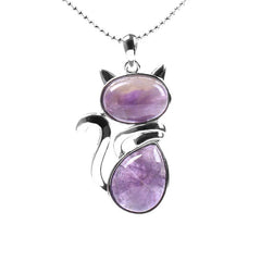 Cat Pattern Natural Crystal Protection Necklace Pendant