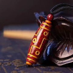 Cinnabar Nine-eye Dzi Bead Blessing Necklace Pendant