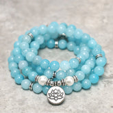 Natural Amazonite Stone Healing Lotus Mala Bracelet