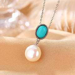 925 Sterling Silver Pearl Turquoise Healing Necklace Pendant Ring Earrings Set