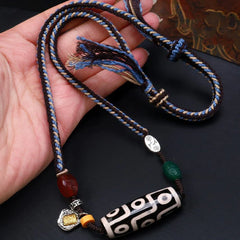 Tibetan Nine-eye Dzi Bead Braided Rope Necklace Pendant