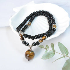 Black Obsidian Tiger Eye Strengthening Necklace Pendant