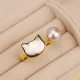 Natural Pearl Copper Cat Healing Jewelry Set