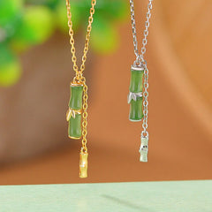 925 Sterling Silver Bamboo Abundance Necklace Pendant with Jade