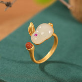 925 Sterling Silver Year of the Rabbit Hetian Jade Luck Ring, Earrings, and Necklace Pendant