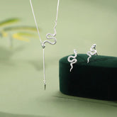 925 Sterling Silver Snake Balance Necklace Pendant and Earrings Set