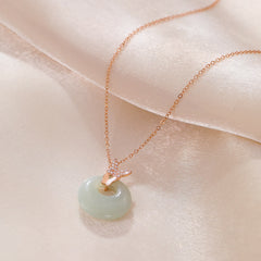 925 Sterling Silver Natural Hetian Jade Zircon Butterfly Luck Necklace Pendant