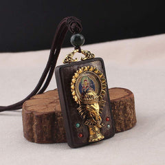 Renbeads Ebony Wood Elephant God of Fortune Buddha Blessing Necklace String Pendant