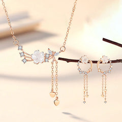 925 Sterling Silver Flower Butterfly Love Necklace and Earrings Set