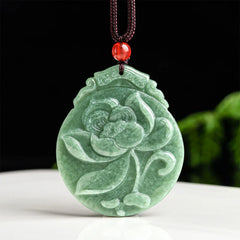 Round Lotus Pattern Jade Necklace Rope Pendant