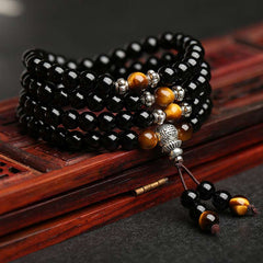 Black Obsidian Tiger Eye Blessing Mala Bracelet