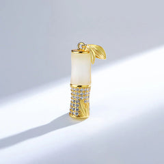 925 Sterling Silver Hetian White Jade Bamboo Happiness Necklace Pendant