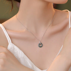 925 Sterling Silver 18K Gold Jade Peace Buckle Snake Necklace Pendant