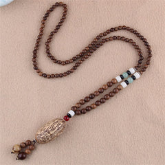 Tibetan Wenge Wood Bodhi Seed Agate Elephant Necklace Pendant