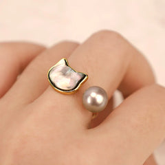 Natural Pearl Copper Cat Healing Jewelry Set