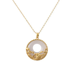 White Jade Koi Fish Titanium Steel Prosperity Necklace Pendant