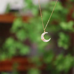 Natural Tridacna Stone Crescent Moon Necklace Pendant