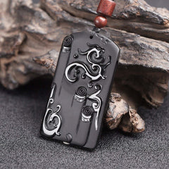 Renbeads Black Obsidian Dragon Phoenix Success Necklace Pendant