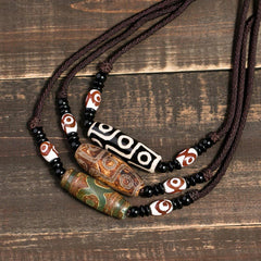 Tibetan Nine Eye Dzi Bead Protection String Necklace