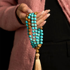 108 Mala Beads Turquoise Picture Jasper Bead Tassel Balance Bracelet
