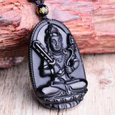 Chinese Zodiac Obsidian Buddha Amulet Protection Necklace