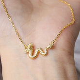 925 Sterling Silver Year of the Dragon Auspicious Golden Dragon Luck Chain Necklace Pendant