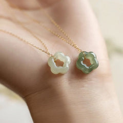 Renbeads Dainty Hetian Jade Cyan Jade Luck Floral Charm Necklace Pendant