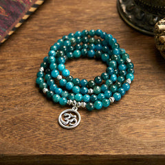 108 Mala Beads Apatite Om The Tree Of Life Lotus Bracelet