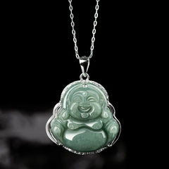 Renbeads 925 Sterling Silver Laughing Buddha Jade Abundance Necklace Chain Pendant