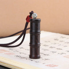 Ebony Wood Bamboo Pattern Prayer Box Peace Necklace Pendant