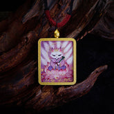 Tibetan Nine-Tailed Fox Yellow God of Wealth Painted Thangka Hope Necklace Pendant