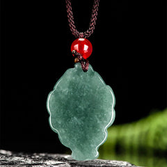 Natural Green Jade Nine Tailed Fox Luck Necklace Pendant