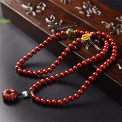 Renbeads Tibetan Cinnabar Peace Buckle Triple Wrap Blessing Bracelet Mala