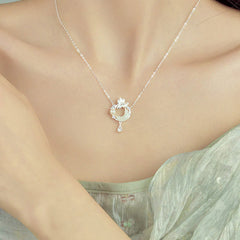 925 Sterling Silver Cubic Zirconia Pearl Necklace Pendant with Jade