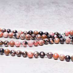 Renbeads 108 Mala Beads Rhodonite Lotus Compassion Energy Bracelet
