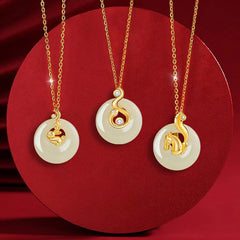 Chinese Zodiac Hetian Jade 925 Sterling Silver Abundance Necklace Pendant