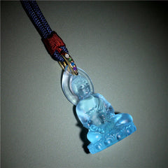Blue Tathagata Buddha Medicine Buddha Liuli Crystal Amulet Necklace Pendant