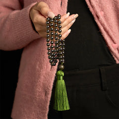 108 Mala Beads Natural Stone Hematite Tassel Bracelet