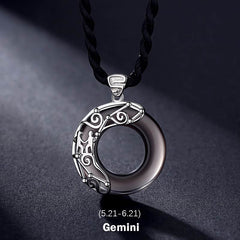 12 Constellations Zodiac Ice Obsidian Blessing Round Pendant Necklace