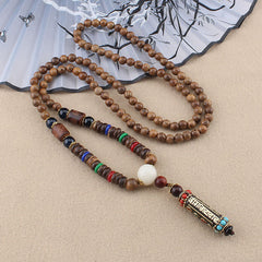 Tibetan Om Mani Padme Hum Dzi Bead Wenge Wood Necklace Pendant