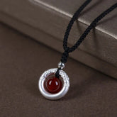 Renbeads 999 Sterling Silver Red Agate Peace Buckle Blessing Necklace Pendant