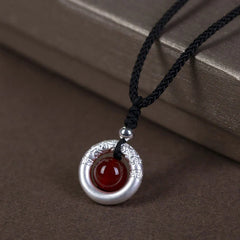Renbeads 999 Sterling Silver Red Agate Peace Buckle Blessing Necklace Pendant