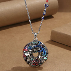 Phoenix Peony Flower Luck Protection Necklace Pendant