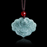 Lotus Pattern Carved Jade Abundance Prosperity Necklace Pendant with Rope