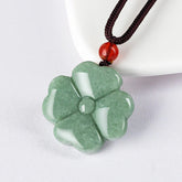 Natural Lucky Four Leaf Clover Jade Prosperity Necklace Pendant