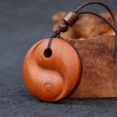 Lightning Struck Jujube Wood Yin Yang Luck Protection Necklace Pendant