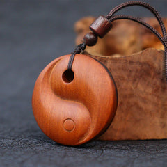 Lightning Struck Jujube Wood Yin Yang Luck Protection Necklace Pendant