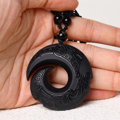 Natural Black Obsidian and Ice Obsidian Strength Necklace Pendant