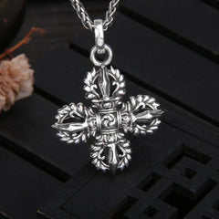 925 Sterling Silver Double Dorje Vajra Spiritual Strength Necklace Pendant
