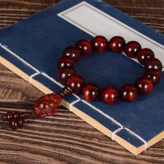 Small Leaf Red Sandalwood Laughing Buddha Protection Bracelet